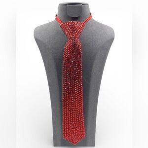 Red Rhinestone Neck Tie Statement Necklace